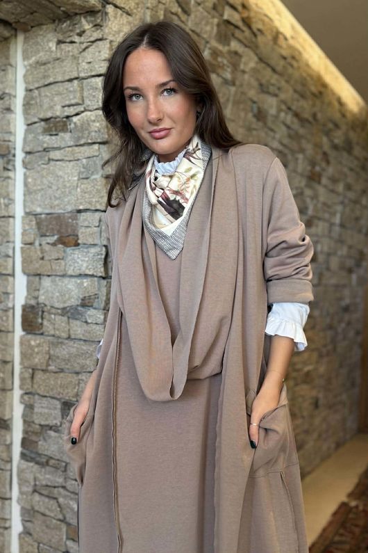 Sola Smart Tech Cowl Cocoon Dress Mocha